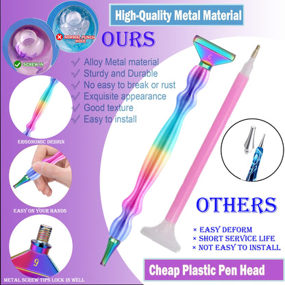 jecxucci Diamond Painting Art Drill Bead Dot Pen Kit with 6pcs Stainless Steel Tips, 6 Glue Clays, Diamond Art Roller and 50Pcs Cleaner Paper, 5D Diamond Painting Trays Sticky Pad (Colorful)
