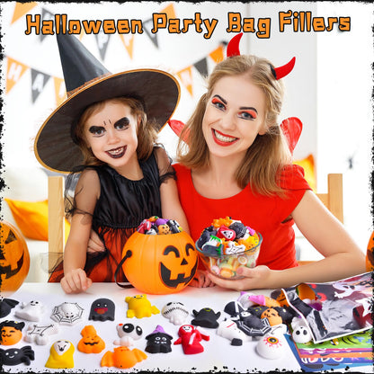 Halloween Mochi Squishy Toys for Kids Halloween Party Favors Goodie Bags Fillers Stuffers Squishies Halloween Treats Bags Gifts Squishy Fidget Toys Stress Relief Squeeze Toys Prizes for Kids