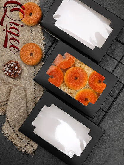 qiqee 36Packs Auto-pop Black Cookie Boxes for Gift Giving 8x5.3x2 inch Black One Second Fold Bakery Box with Window Treat Box for Donuts Candies and Biscuit