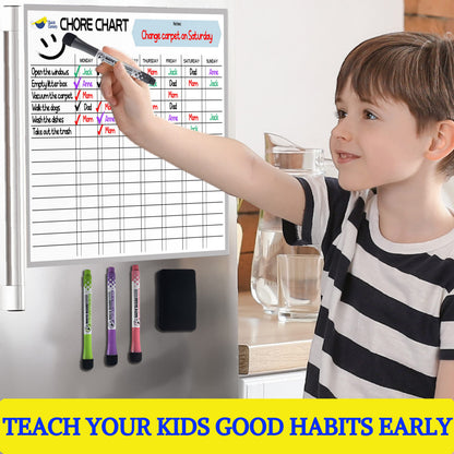 Magnetic Chore Chart for Kids - 17x12” Dry Erase Chore Board for Fridge - Fun Reward & Responsibility System with Markers & Eraser - Interactive, Reusable & Easy to Use for Daily Routines