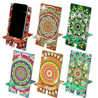 Saillong 6 Pcs Sage Green Mandala Diamond Painting Cell Phone Stand DIY Full Drill Crystal Diamond Art Phone Holder Bling Painting Art Craft Kits for Beginner Adult