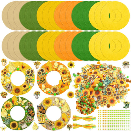 Wavwavw 472 Pcs Sunflower DIY Craft Kits Sunflower Wreath Summer Craft Kit Wreath Arts Decorations with Butterflies House Felt Stickers for Home Indoor Outdoor Party Activities Decor