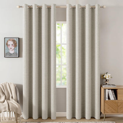 MIULEE 100% Blackout Linen Curtains - Thermal Insulated Cobblestone Grommet Drapes | 52 x 96 Inch (2 Panels)