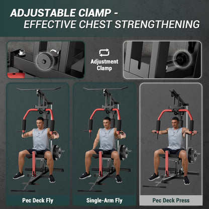 5-in-1 Multifunctional Home Gym Equipment: Full Body Workout Machine with LAT Pulldown, Chest Press, Leg Extension & Seated Row | 300 LB Capacity | Fits 1 in & 2 in Weight Plates (Not Included)