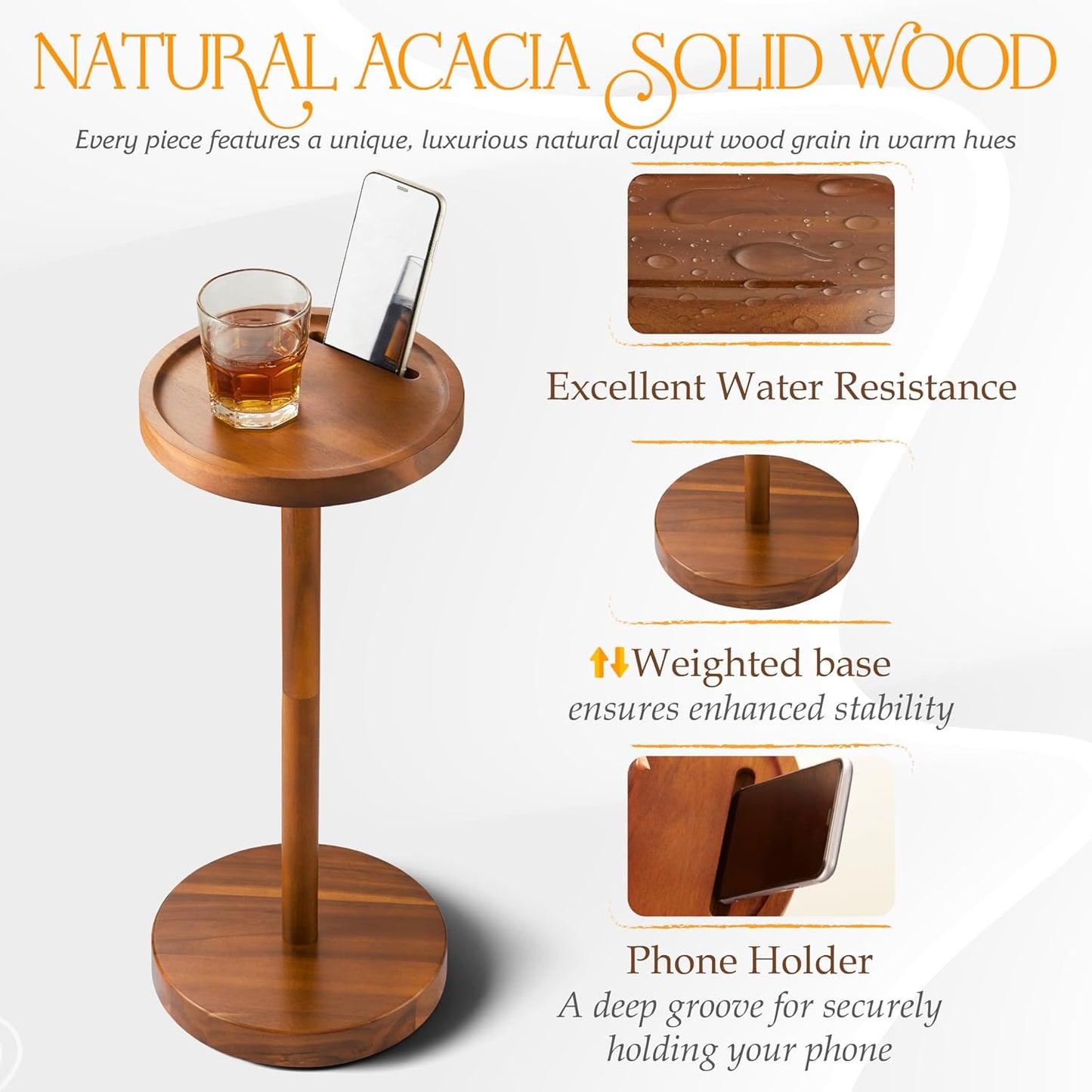 22" (1, BLUEWEST Drink Table, Tall Compact Side Table with Phone Slot and Weighted Base, Durable Pedestal Table Accent