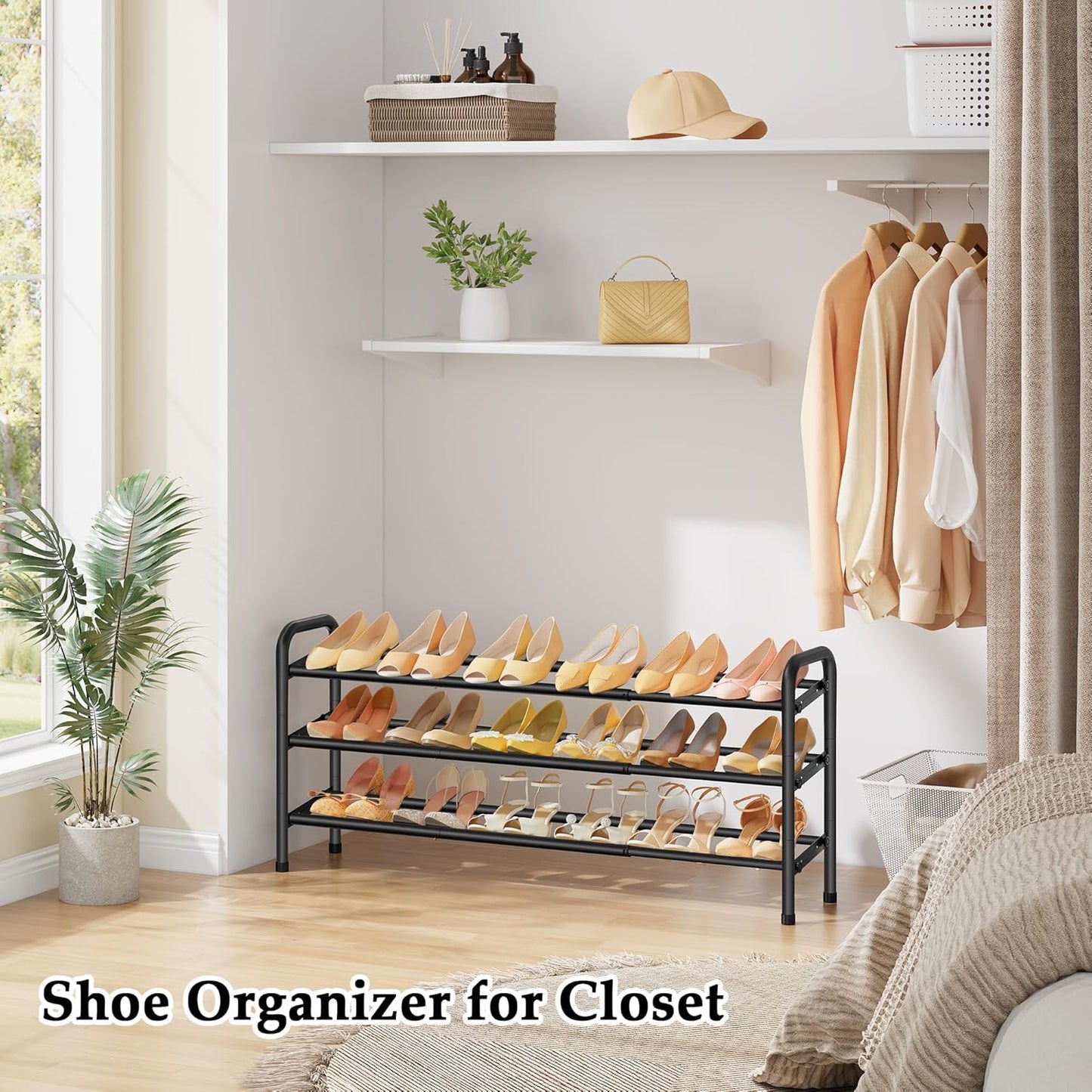 3 Closet, 28 42, Closet, 18 Gewudraw Tier Shoe Organizer, Shoe Rack for Metal Shelf Can Expandable to for Bedroom