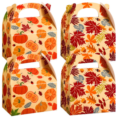 Capoda 24 Pcs Fall Treat Boxes Thanksgiving Fall Party Candy Boxes Pumpkin Maple Leaf Pattern for Treats for Thanksgiving Favor Autumn Harvest Halloween Birthday Party Decoration