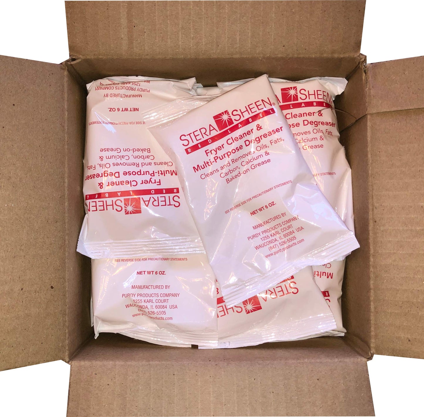 Stera Sheen Fryer Cleaner, 24 x 6 oz. Pkts, Stera Red Label Food Grade Fryer Cleaning Powder, Fryer Boil Out, Easy Use Portion Packets