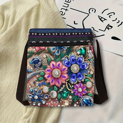 DDGYP 5D Diamond Art Bags, Diamond Art Kits for Adults, DIY Diamond Painting Bags for Women - 8.5x8.7x0.39inch PU Leather Crossbody Bag with Zipper & Adjustable Strap, Flower Pattern