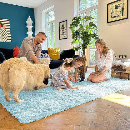 OLANLY Machine Washable Runner Rugs - Soft Fluffy Shaggy Indoor Carpet for Bedroom & Hallway | Light Blue