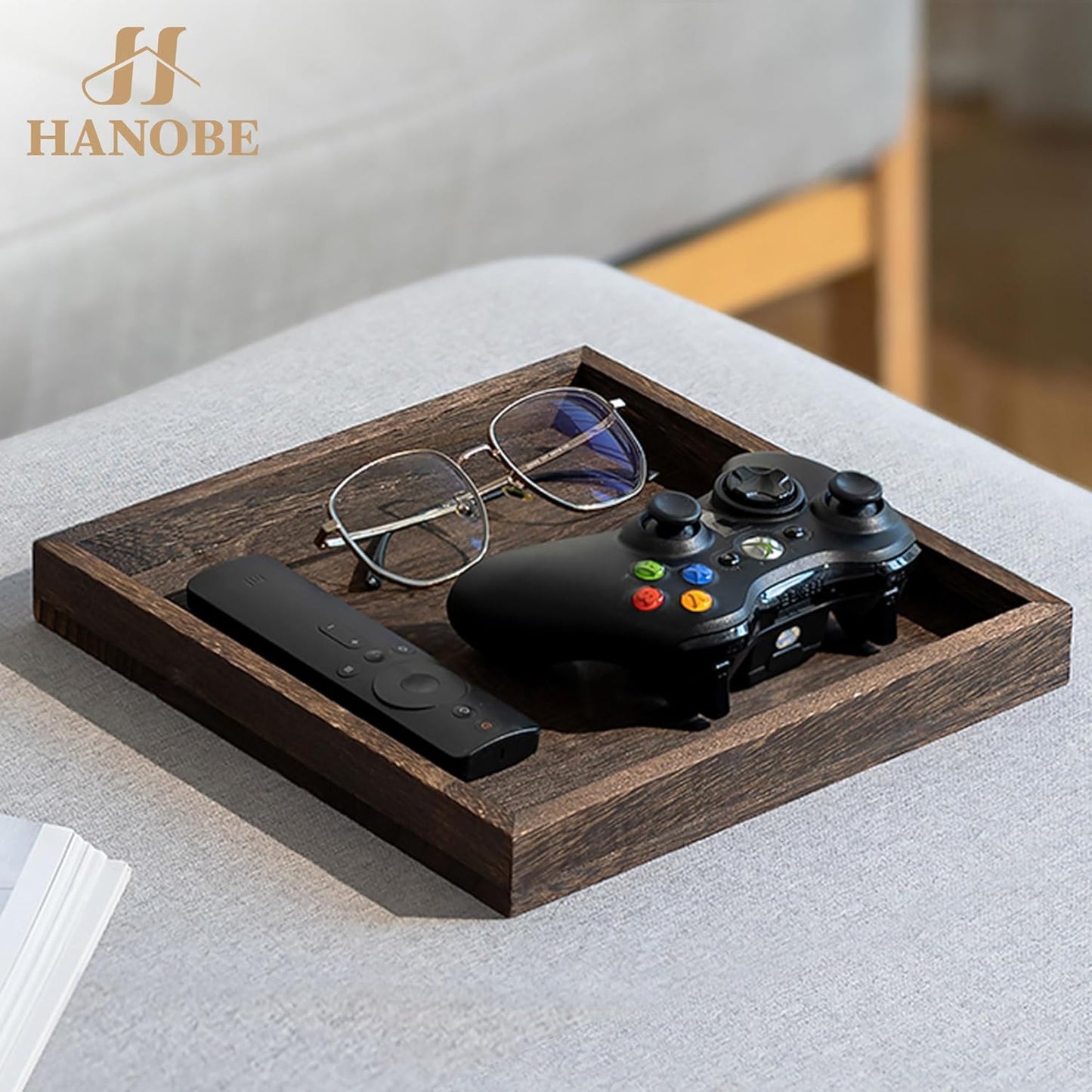 Counter 10inch Hanobe Serving Tray Decor for Table: Small Wood Decorative Trays for Ottoman Coffee Tables - Farmhouse