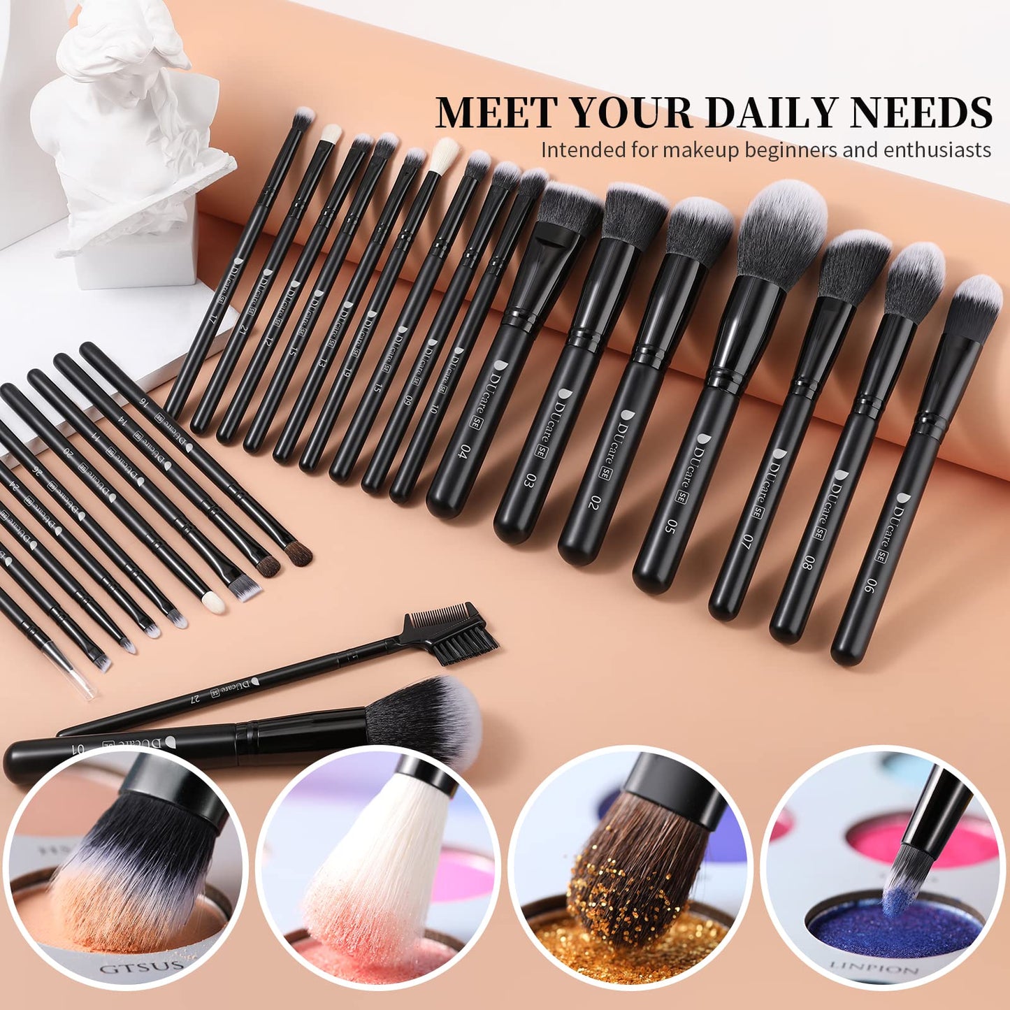 DUcare Makeup Brushes Set Professional 27Pcs Makeup Brushes Premium Synthetic Kabuki Foundation Blending Face Powder Blush Concealers Eye Shadows Make Up Brushes Kit White