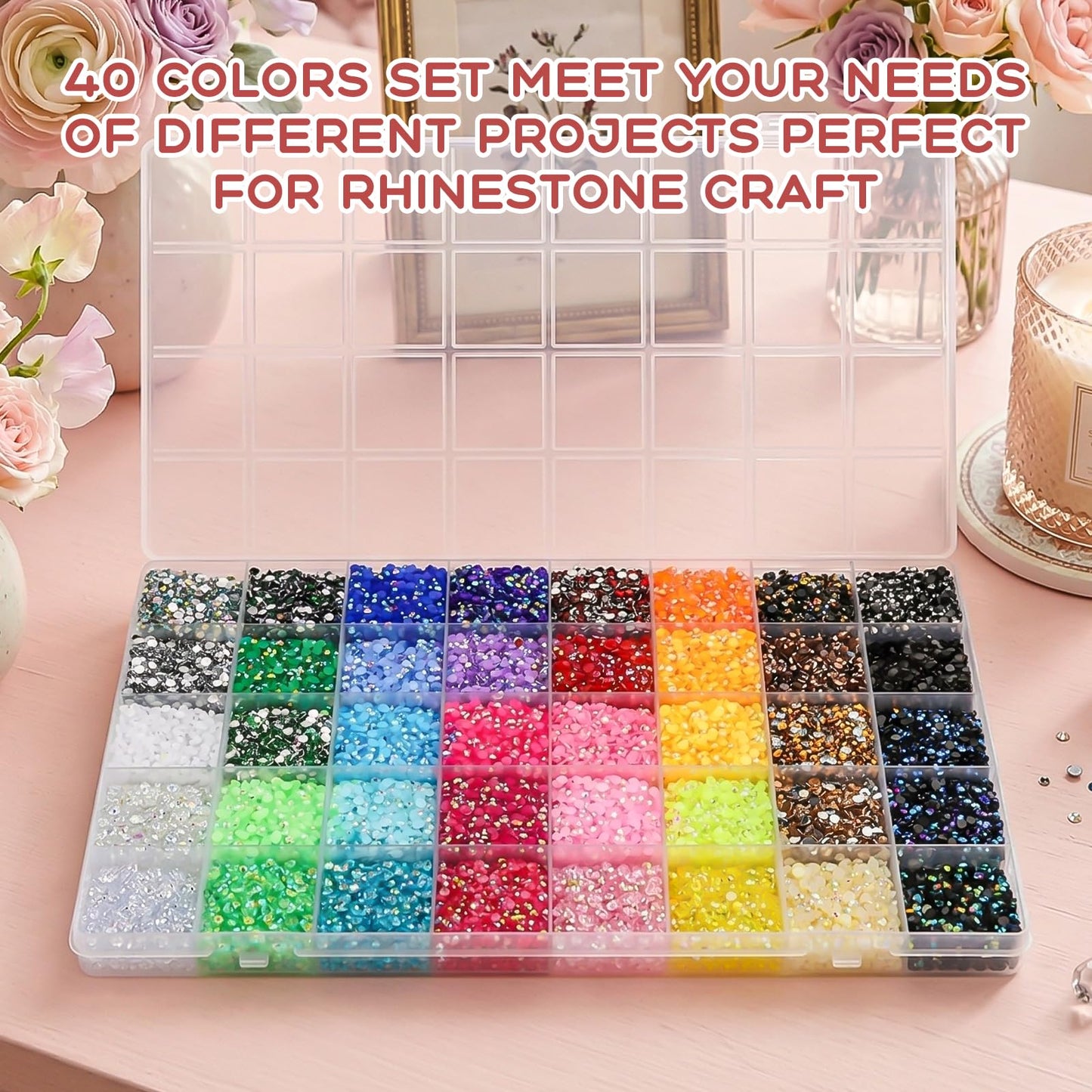 32000Pcs 40 Colors Resin Rhinestones Bedazzling Kit, Multicolor Flatback Gems, DIY Nail Art Clothing Tumblers Crafts for Bedazzling Diamond Art Makeup (40 Colors)