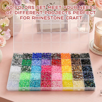 32000Pcs 40 Colors Resin Rhinestones Bedazzling Kit, Multicolor Flatback Gems, DIY Nail Art Clothing Tumblers Crafts for Bedazzling Diamond Art Makeup (40 Colors)