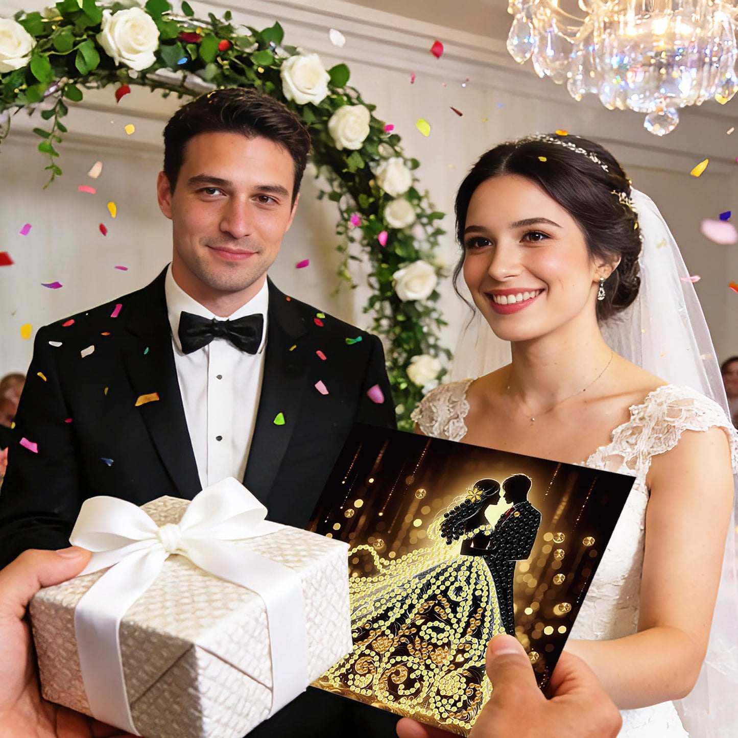 Muzagroo Art DIY Diamond Art Weding Blessing Cards Kits for Adults Diamond Painting Greeting Cards with Envelopes for Beginners Gem Art Cards 8PCS (Wedding)