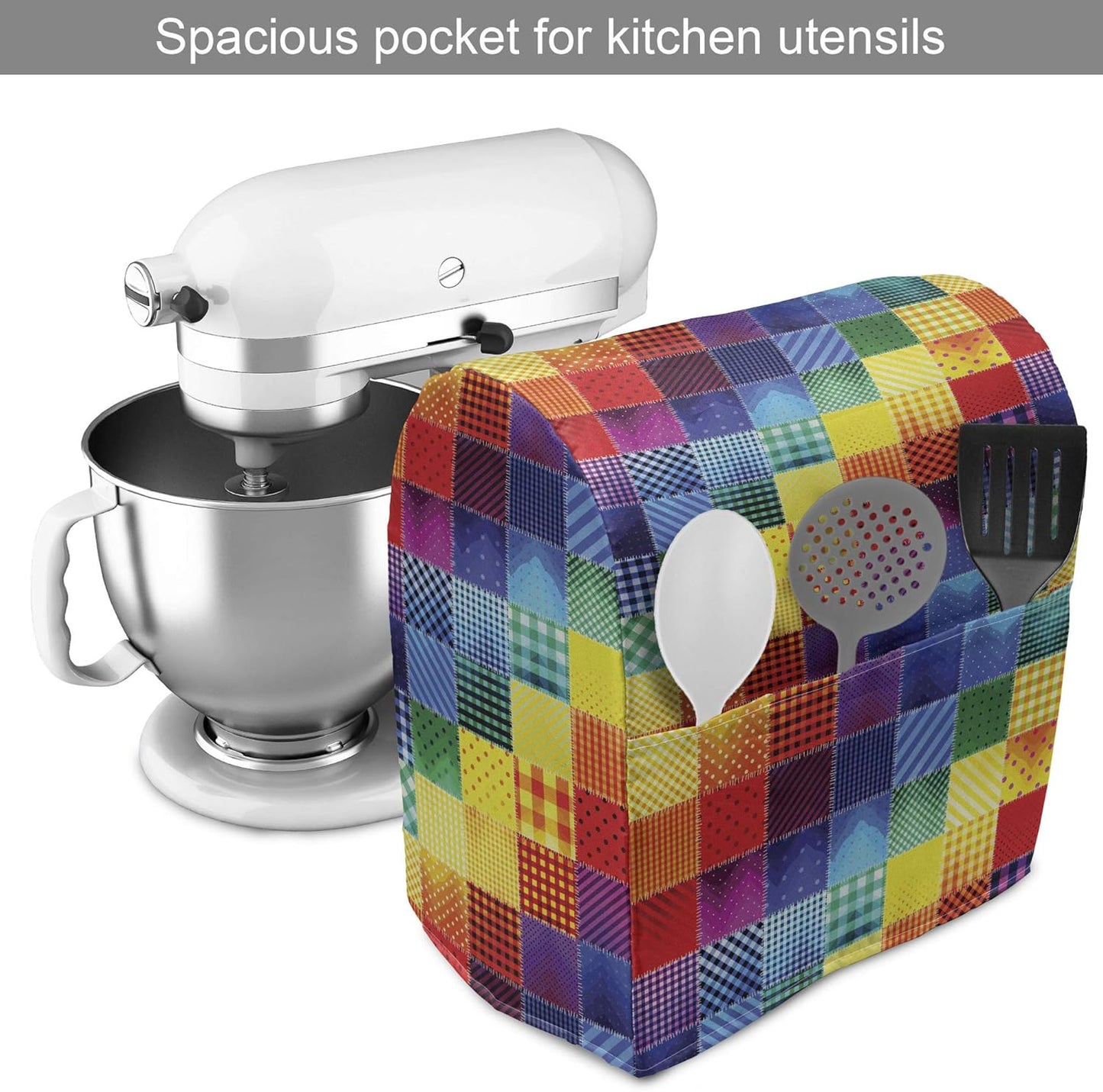Ambesonne Abstract Stand Mixer Cover, Rainbow Colored Square Patterns, Kitchen Appliance Organizer Bag Cover, 6-8