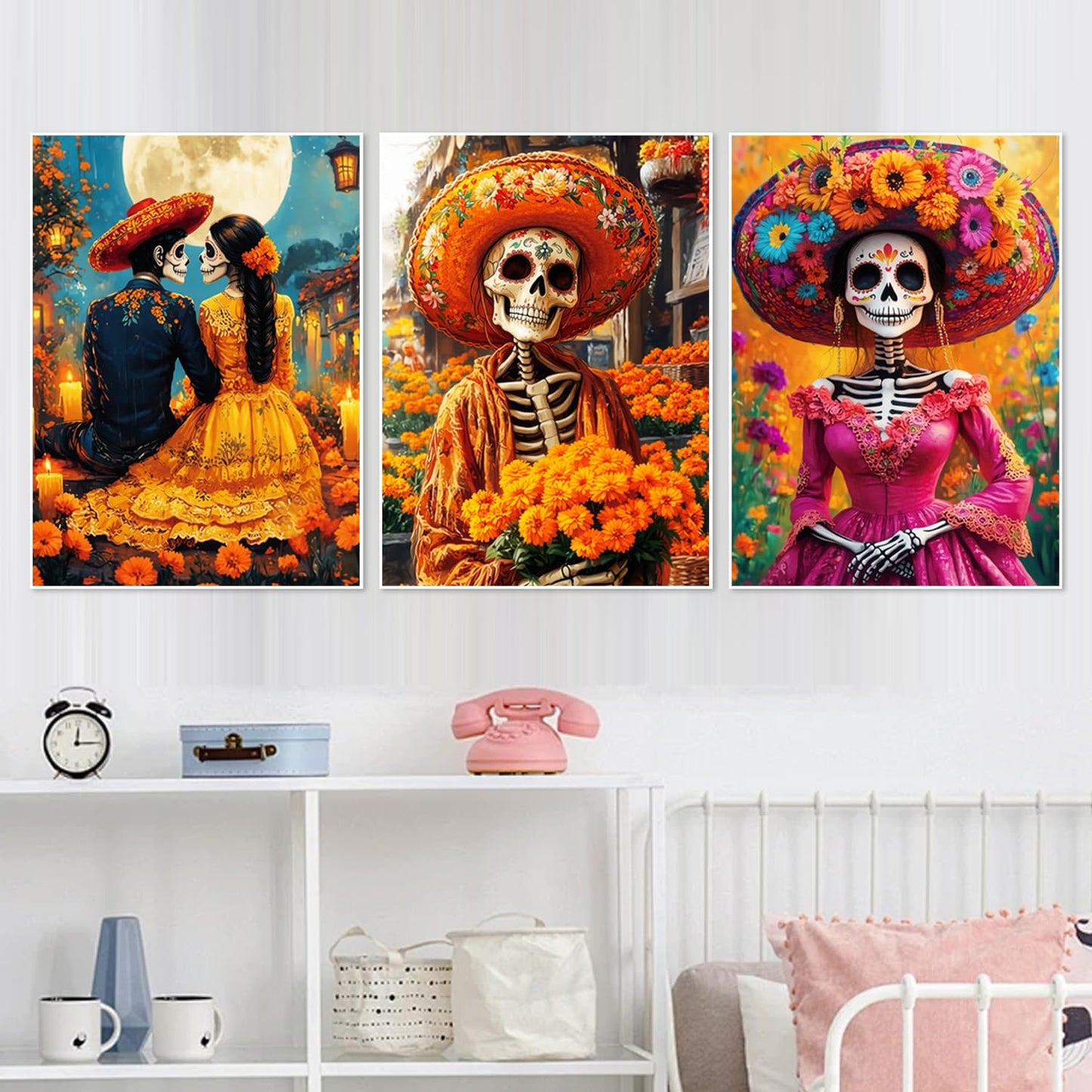 WUDWL 9 Pack Halloween Diamond Art Kits for Adults Beginner, Day of the Dead DIY Modern Diamond Painting Kits 5D Diamond Dots Gem Art Crafts with Tools,Round Full Drill for Women's hobbies-12x16in