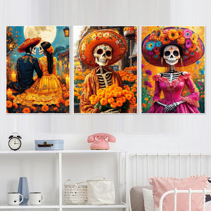 WUDWL 9 Pack Halloween Diamond Art Kits for Adults Beginner, Day of the Dead DIY Modern Diamond Painting Kits 5D Diamond Dots Gem Art Crafts with Tools,Round Full Drill for Women's hobbies-12x16in
