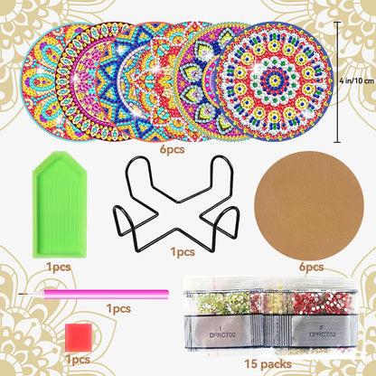Vcekract Diamond Painting Coasters, 6 Pcs Mandala Diamond Art Coasters with Holder, Crafts Kits for DIY Coasters, Adult Crafts Projects Kits Women