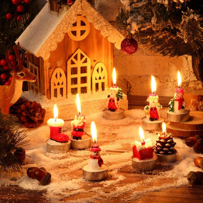3 Pieces Tealight Candles Handmade Delicate Santa Hat Claus Christmas Tree Candle Wax Snowman Elk Pinecone House Candles for Party Wedding Spa HomeChristmas Decoration