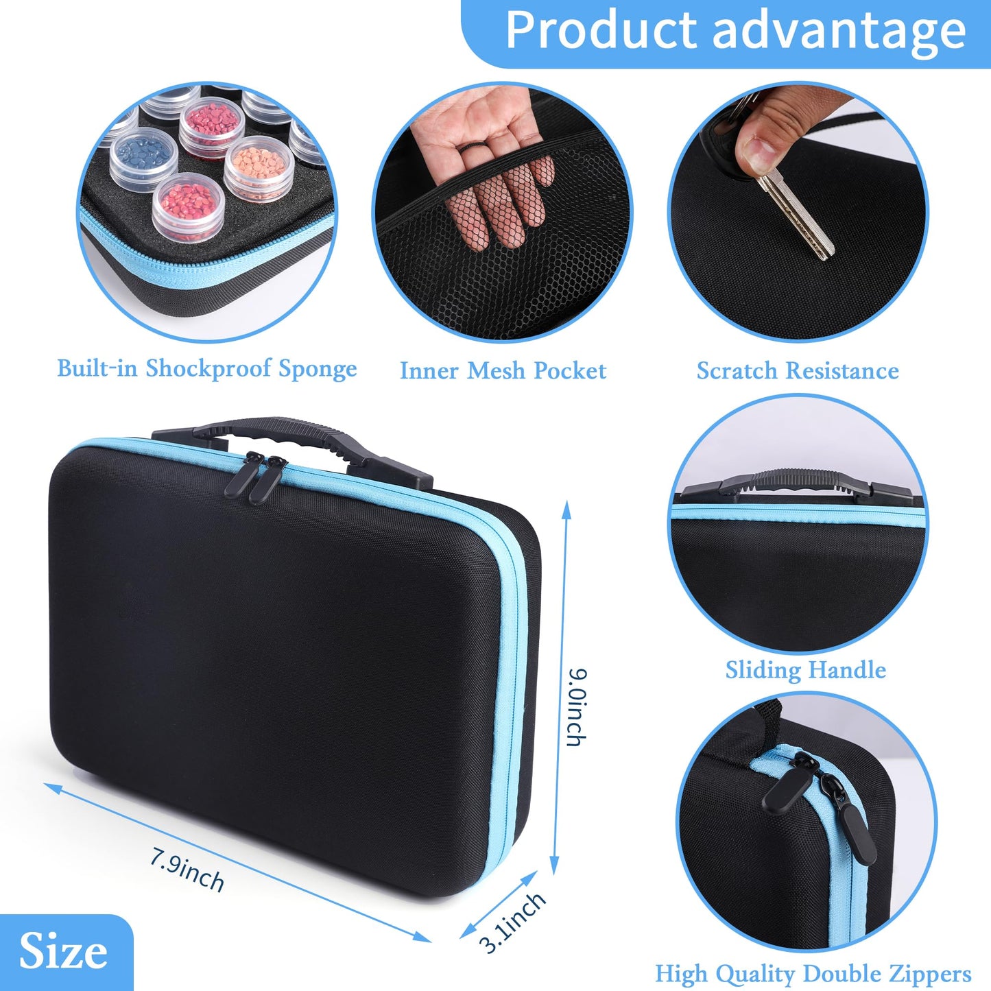 LYMUSUMI Diamond Art Storage Containers 60 Slots Diamond Painting Accessories and Tools Portable Bead Organizer Boxes for Adults（Blue）