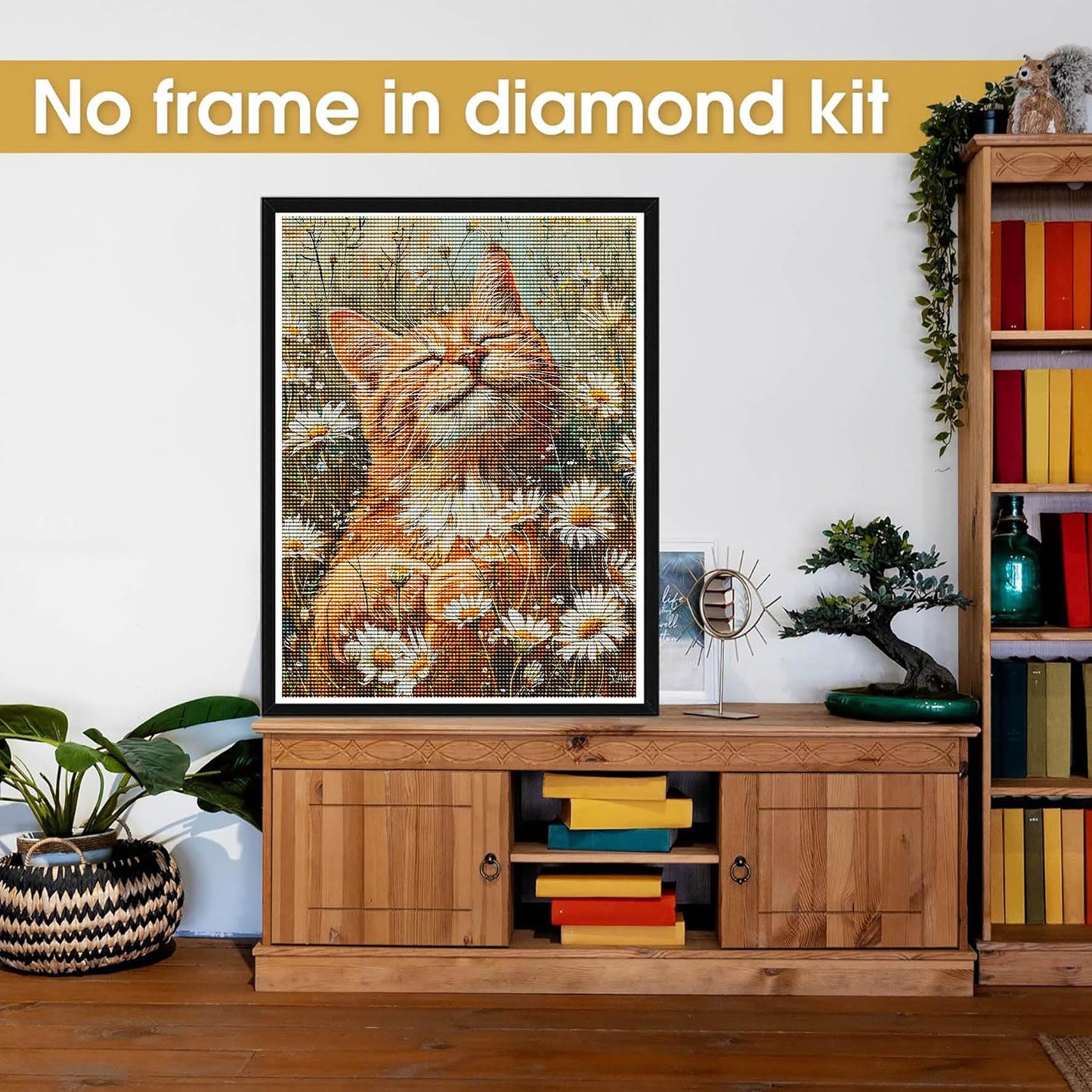 Bimkole 5D Diamond Art Kits for Adults Orange Cat, Full Drill DIY Rhinestone Embroidery Set Paint with Diamonds Art Daisy Animals by Number Kits Cross Stitch Home Wall Craft Decoration 12x16 Inch