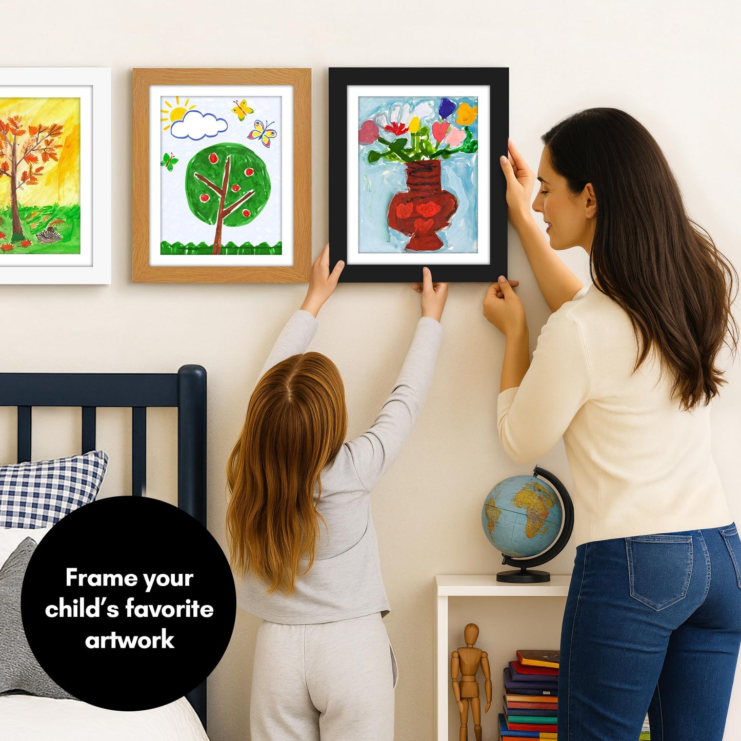 Americanflat Kids Artwork Frame Changeable (Black) - Magnetic Door Holds 100 Art Pieces - 8.5x11 Letter Size Display with Mat or 10x12.5 Without Mat - My Mini Masterpiece