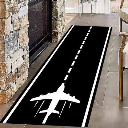 Kuluoits Rug,2x6ft, Runway Track Aircraft Runner Black White Long Runner Rugs Aviation Airport Plane Racing Runway Area