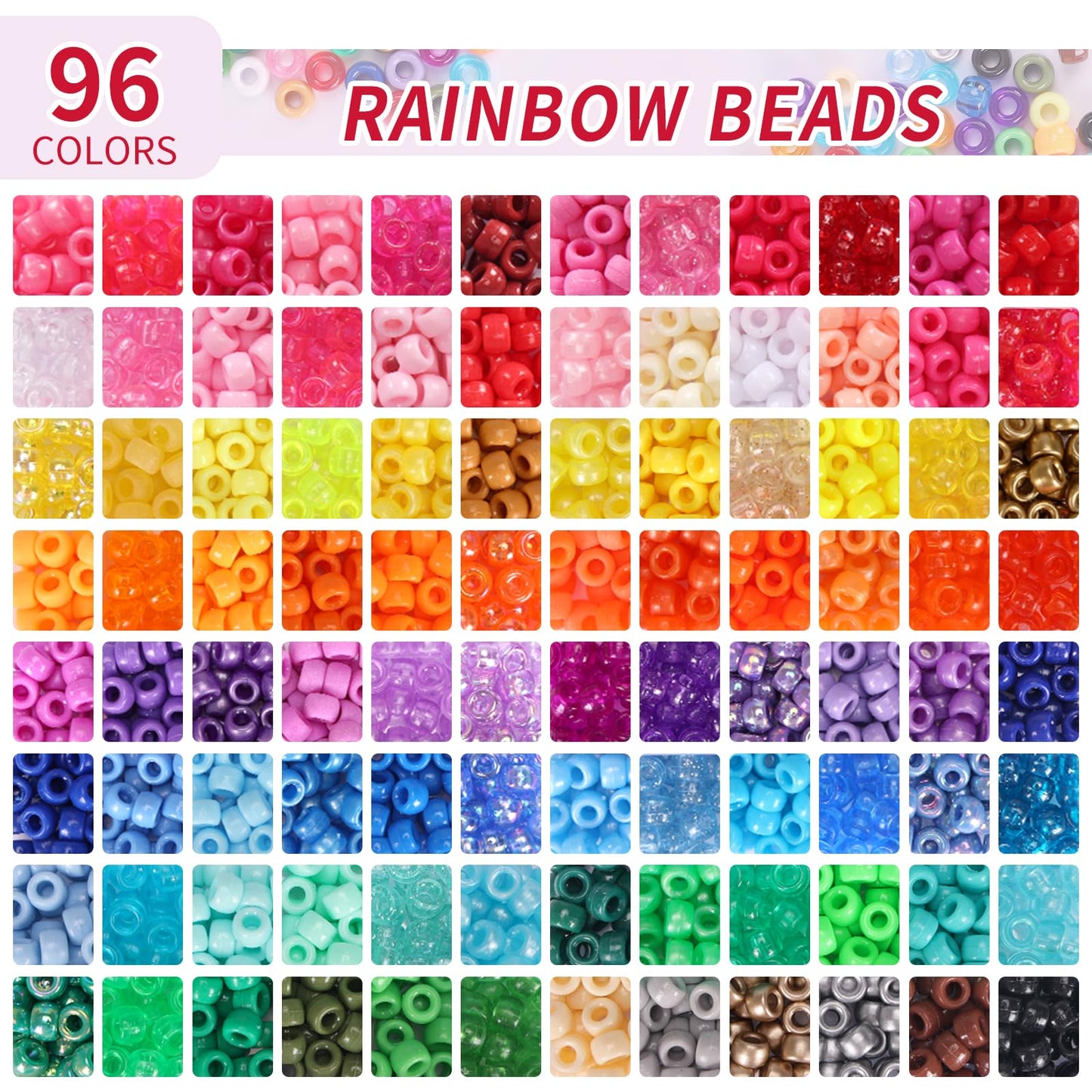 Bracelet Making Kit 96 Colors Pony Beads 3300pcs Friendship Bracelet Kit Rainbow Kandi Beads with Letter and Heart Beads Elastic Threads for Kids Adults Keychain Jewelry Necklace Making