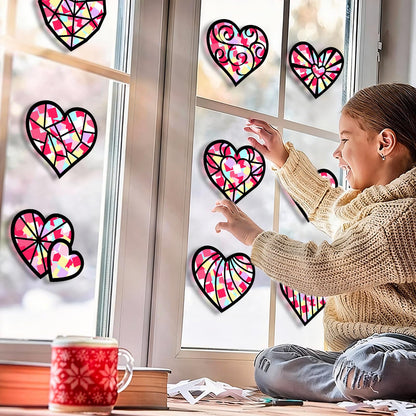 KOPOOEOE 48 Sets Valentines Day Suncatchers Craft DIY Heart Tissue Paper Crafts Kits Valentine Heart Hanging Decorations for Classroom Home Window Stained Glass Effect Art Supplies