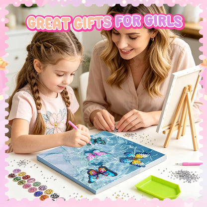 SJTYDX 5D Diamond Painting Kit, Diamond Art Butterfly with Movable Wings, DIY Rhinestone Gem Arts Crafts with Frame & Easel for Decor Gift, 7.8x7.8 Inch