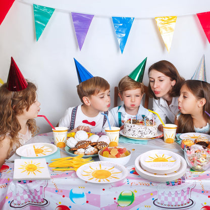 Kochorie 144 Pieces Boho Sun Birthday Party Decorations Tableware Sets Including Disposable Bohemia Sunshine Plates Napkins Cups Forks Serves 24 for Sun Baby Shower Party Supplies