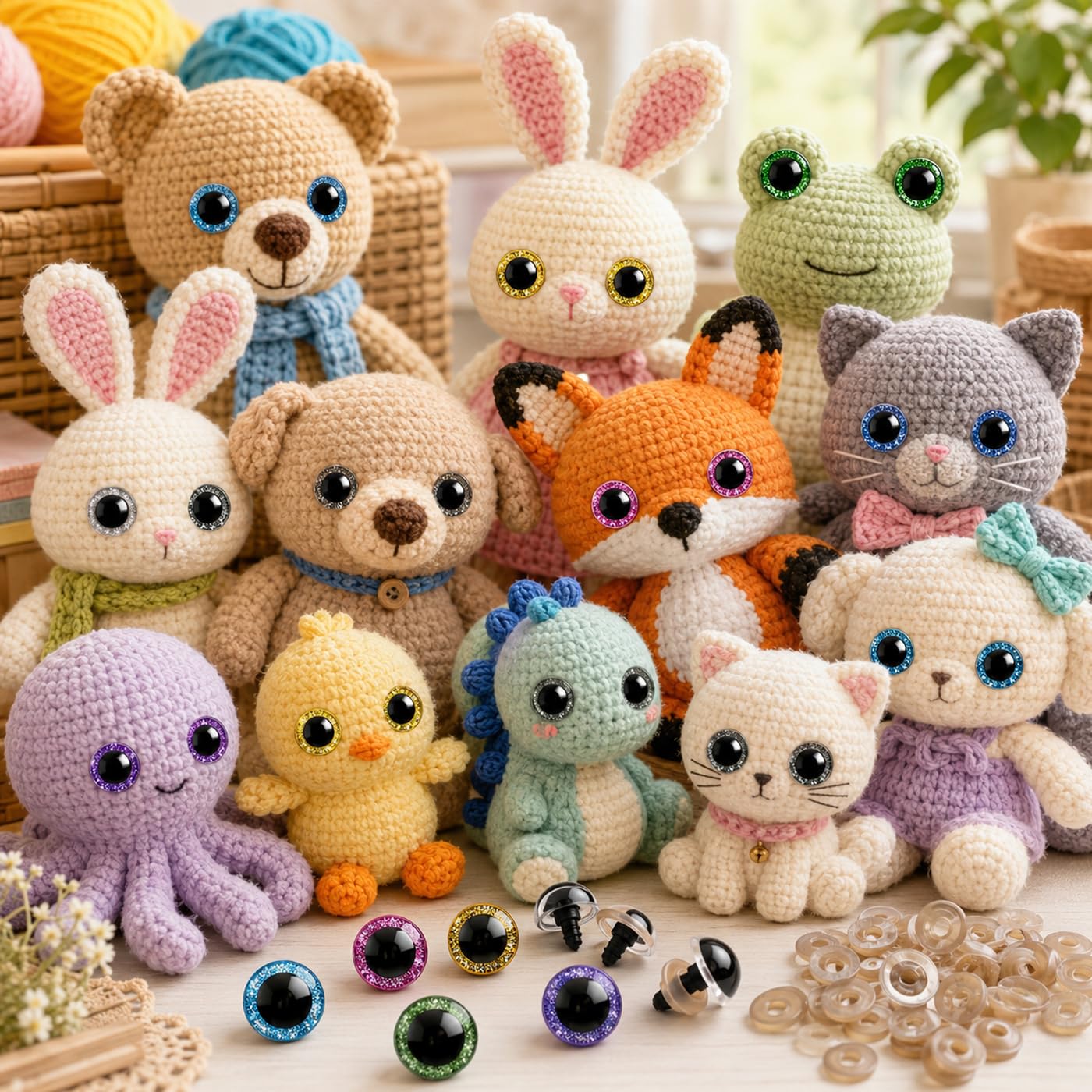 160pcs Large Safety Eyes for Amigurumi Glitter Eye for Stuffed Animals for DIY Dolls Puppets Bear Crafts Animals Amigurumi Making Supplies(Colorful A)