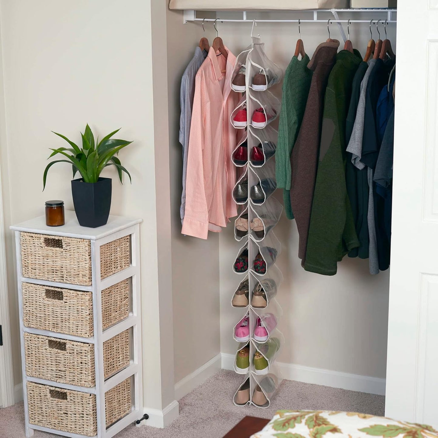 20-Pocket Closet 10 Household Essentials Shoe File, Durable Canvas and Plastic, Holds Pairs of Shoes, Individual