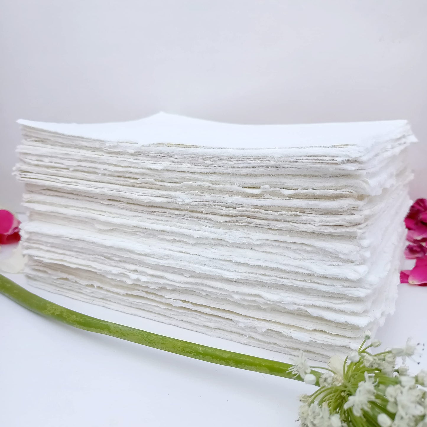 E-Tailor Handmade Cotton Deckle Edge Paper Loose Leaf Sheets 130 GSM Ivory White (Pack of 1-5x7-20-Sheets)