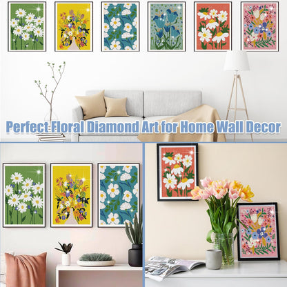 Trandraft 6 Pcs Diamond Art Paintings Kits 12 x 16 Inch Floral Diamond Art Accessories for Adults Wild Flowers Gem 5D DIY Crafts Aesthetic Wall Decor for Home