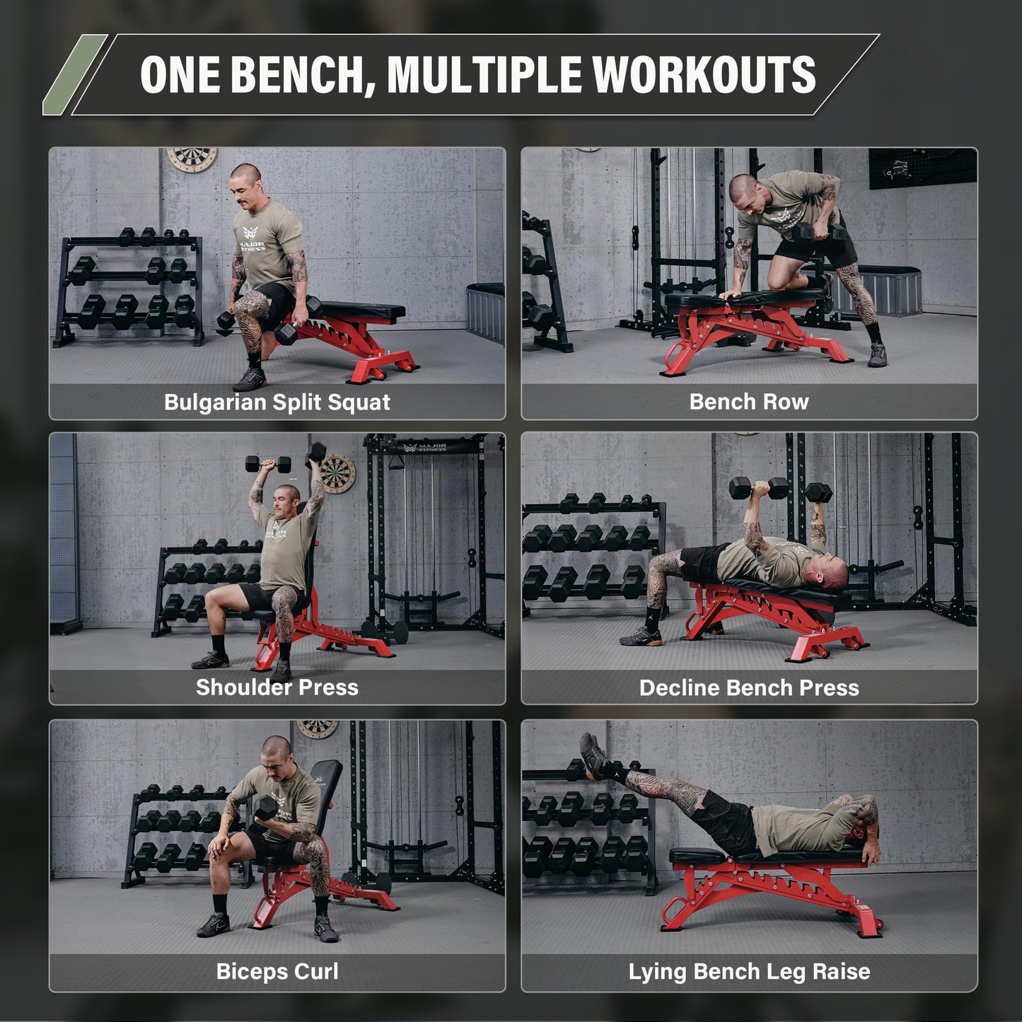 MAJOR FITNESS Adjustable Weight Bench (Elite Version) - 1300LB Capacity, 32 Positions for Strength Training, Bench Press, and Full-Body Workouts for Home or Garage Gym, Red