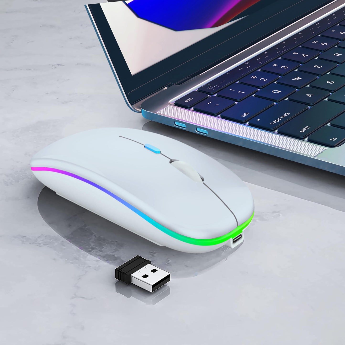 Wireless Bluetooth Mouse Rechargeable Laptop Mice with LED Lights Silent Slim Use(BT5.2 and 2.4G Portable USB Receiver)Dual Mode Computer Mouse for Laptop/iPad/Tablet/Apple/Computer/Mac(Black)