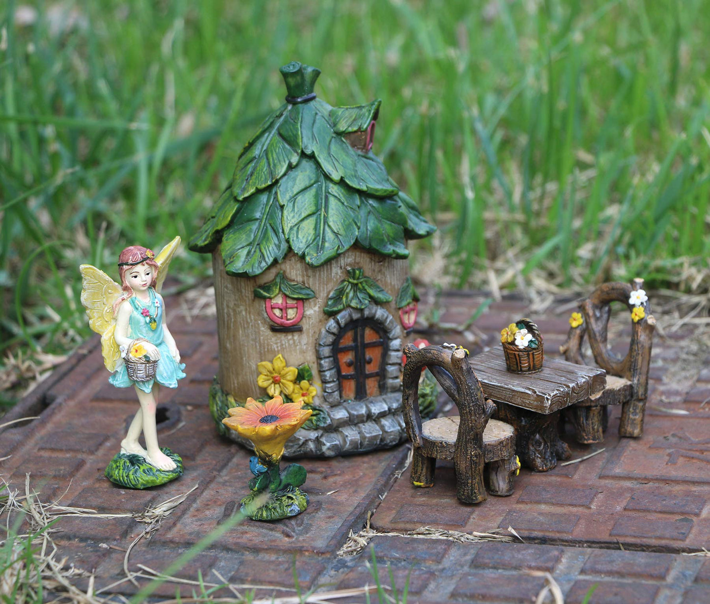 BangBangDa Miniature Fairy Garden Accessories Outdoor - Garden Small Fairies Figurines Kit Fairy House Table Chair Set Birthday Gardening Gifts for Girl Boy Mother Girlfriend
