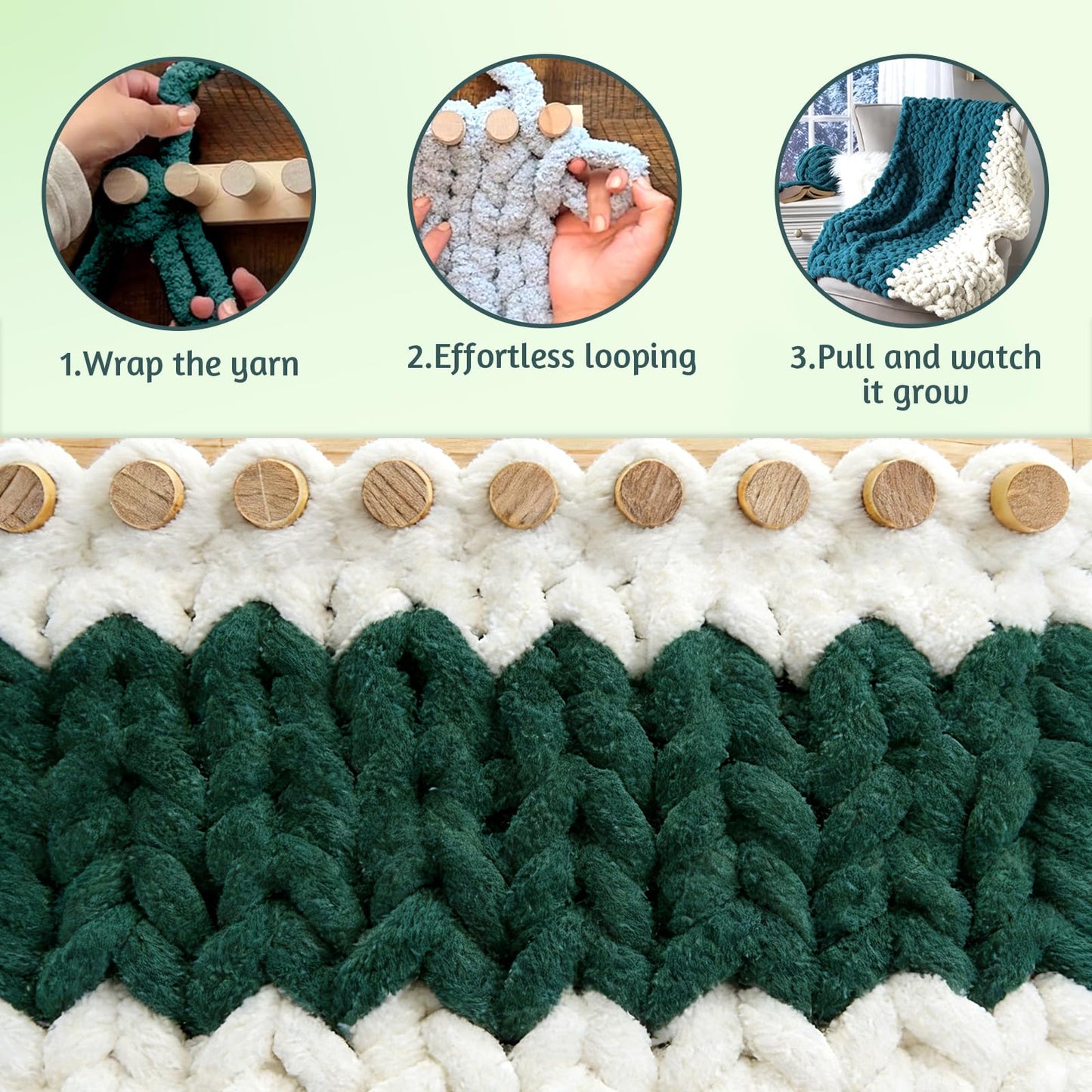 Violetfox 80" Chunky Blanket Loom Kit, Adjustable Knit Loom Yarn Loom for Adults, Wooden Hand Knitting Loom for Throw Blankets, Beginner-Friendly Yarn Craft Weaving Tools for Home DIY (80 in)