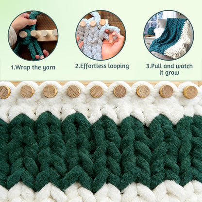 Violetfox 80" Chunky Blanket Loom Kit, Adjustable Knit Loom Yarn Loom for Adults, Wooden Hand Knitting Loom for Throw Blankets, Beginner-Friendly Yarn Craft Weaving Tools for Home DIY (80 in)