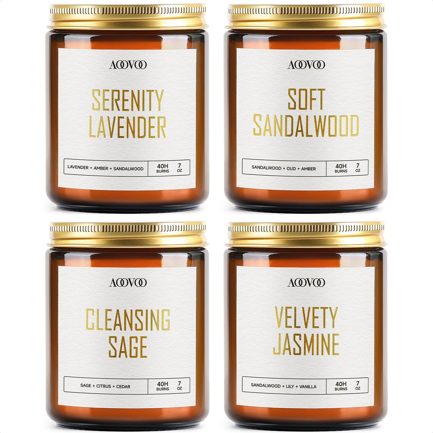 AOOVOO Candle Set - 4PC Scented Candles, 28 oz Soy Candles, Soy Candle for Home Scented, Lavender/Sandalwood/Jasmine/Sage