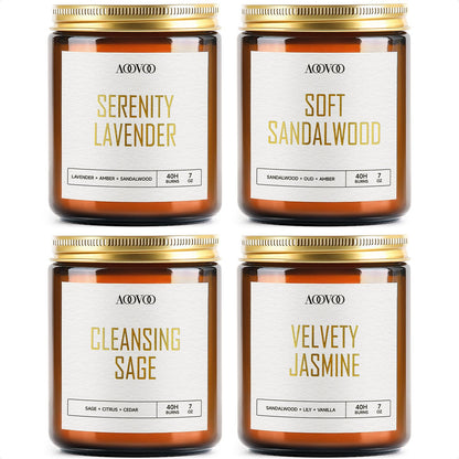 AOOVOO Candle Set - 4PC Scented Candles, 28 oz Soy Candles, Soy Candle for Home Scented, Lavender/Sandalwood/Jasmine/Sage
