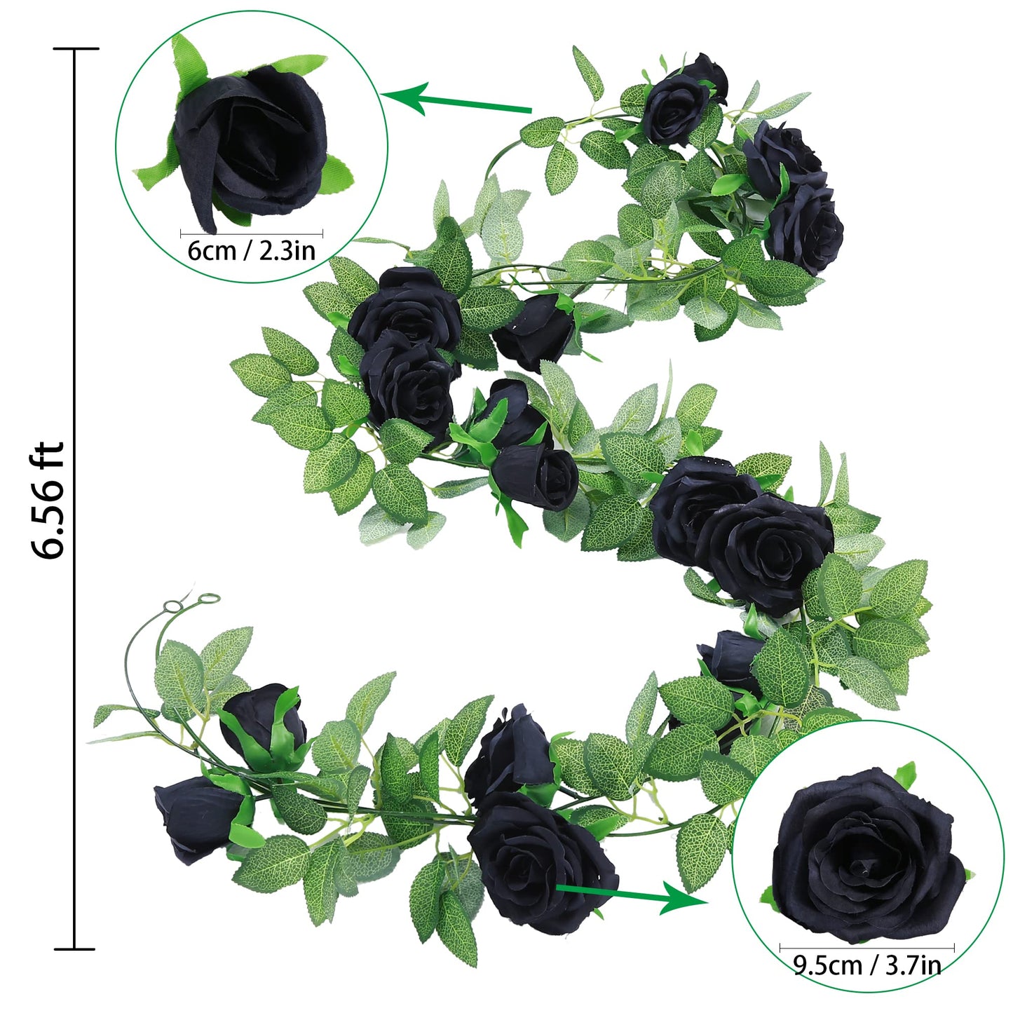 Felice Arts 2 Pack Black Artificial Flower Garland Each 6.5FT Fake Rose Vine Hanging Rose Garland for Wedding Flowers Table Arrangement Outdoor Wall Decor