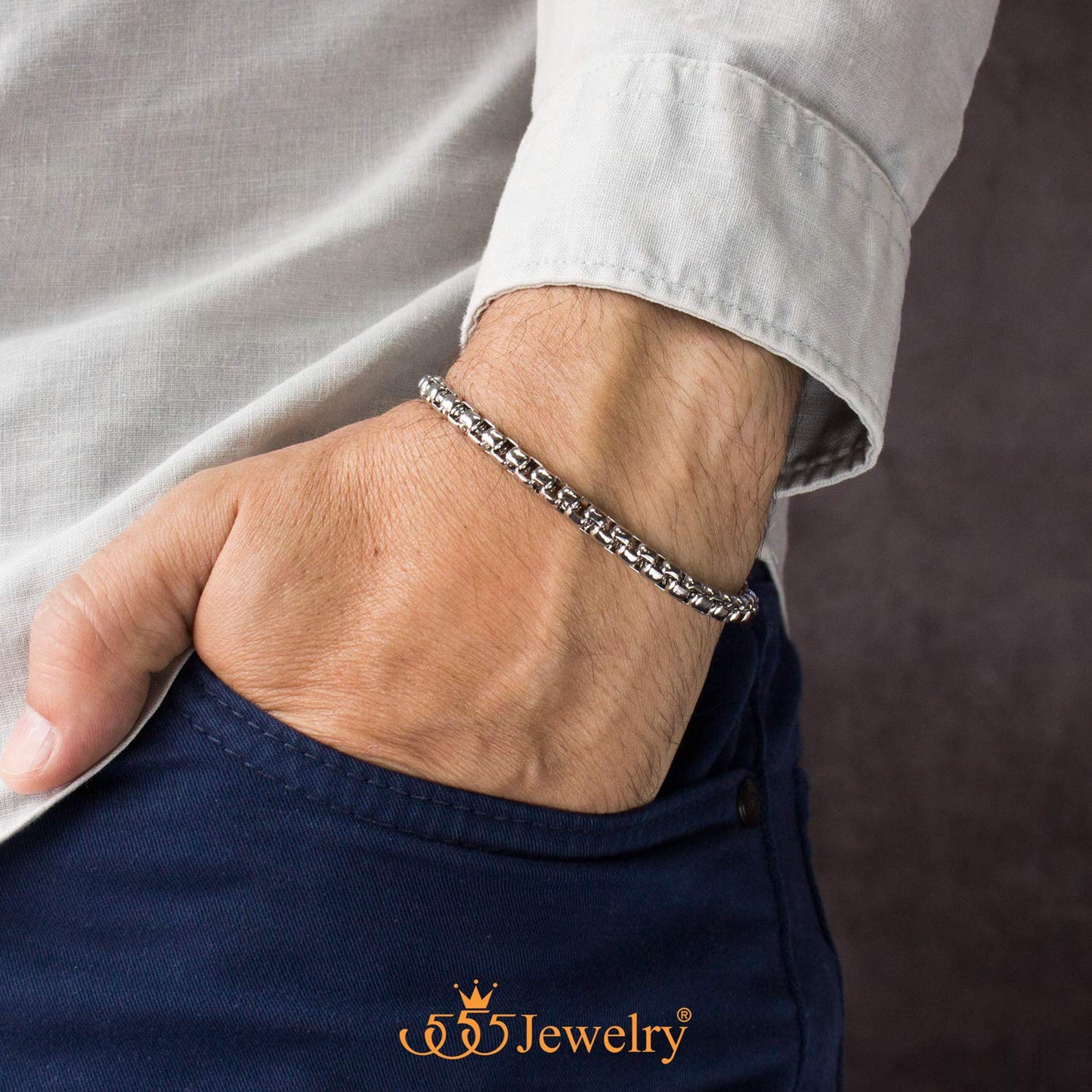 555Jewelry 5mm Stainless Steel Box Chain Bracelet for Men & Women, Stainless Steel Bracelet for Men, Bracelet Chain For Men, Sliver, 8.25 Inch