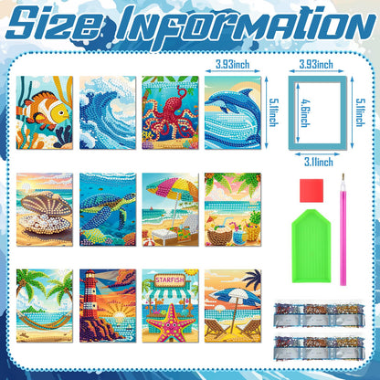 ForraFun 24 Pcs Small Summer Beach Diamond Art Kit with Frame - 5.12x3.94 Inch Mini Diamond Painting Kits for Adults & Beginners DIY, 5d Rhinestone Paint Art for Home Wall Decor, Relaxation Craft