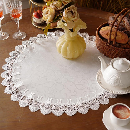 24 Inches Lace Elegant White Jacquard Round Doily Tablecloth Small Overlay Table Topper Dresser Scarf for Home Kitchen