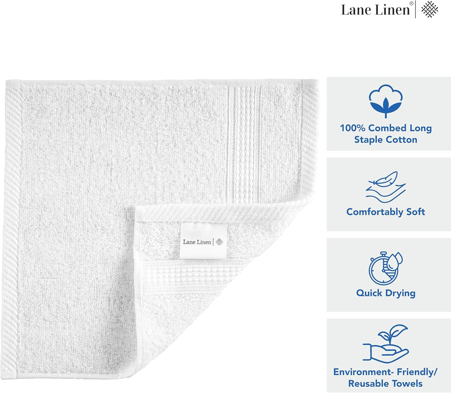 12 Set -100% LANE LINEN PC Wash Cloths Bathroom Cotton Highly Absorbent Washcloths Bulk, Premium Spa & Hotel Quality