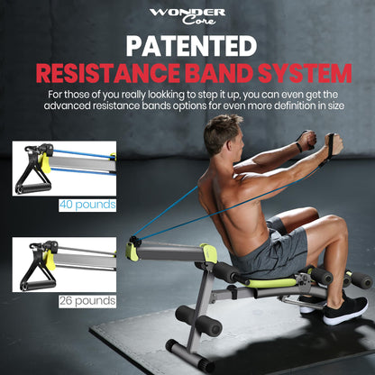 Wonder Core V2 Total Gym Machine, Ab Workout Equipment, Adjustable Ab Machine for Stomach Workout, Sit Up Exercise Equipment for Home Workouts, Abdominal Trainer, Ab Lounger Exercise Chair (Green)