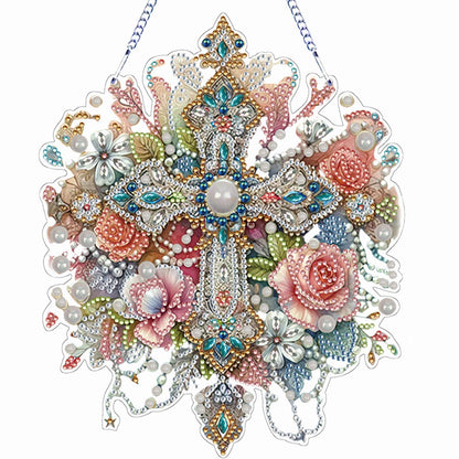 Sulunmo Diamond Art Hanging Kit, Diamonds Art Painting Pendant for Adults, DIY Gem Painting Board Kit for Window Door(Gorgeous Cross-82)